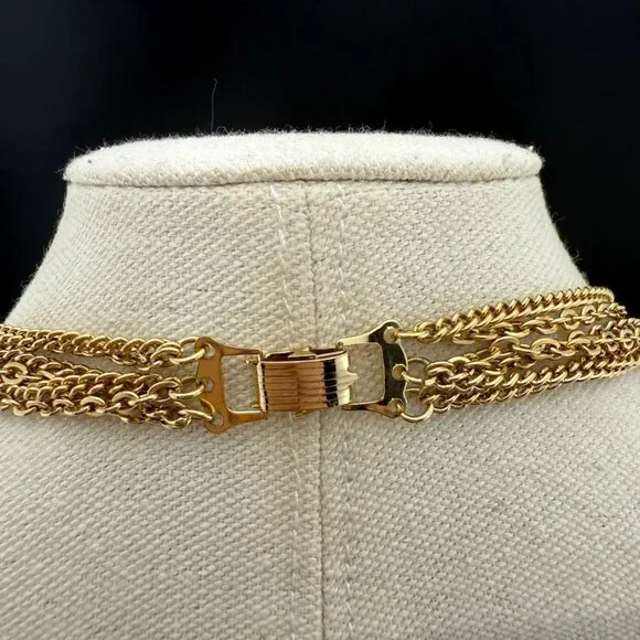 Vintage Gold-Tone Multistrand Necklace With White Plastic Beads Made In Japan - Picture 3 of 9